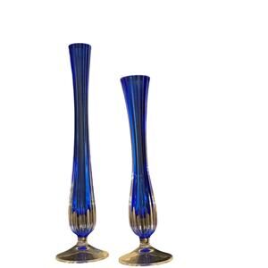 J.G. Durand Set of‎ 2 Leaded Crystal Double Cased Vases 12"/10" Cobalt Blue